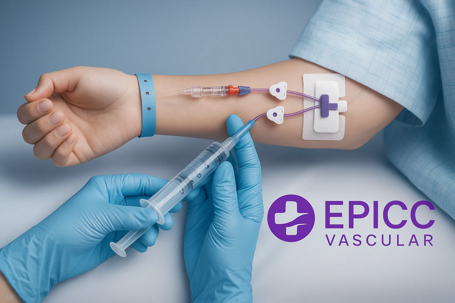PICC line placed in an arm.